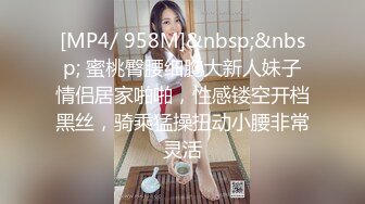 [MP4/ 958M]&nbsp;&nbsp; 蜜桃臀腰细胸大新人妹子情侣居家啪啪，性感镂空开档黑丝，骑乘猛操扭动小腰非常灵活